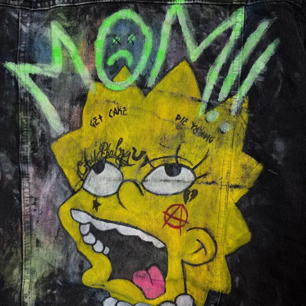 Buffalo M women’s black Lisa Simpsons custom denim jacket distressed